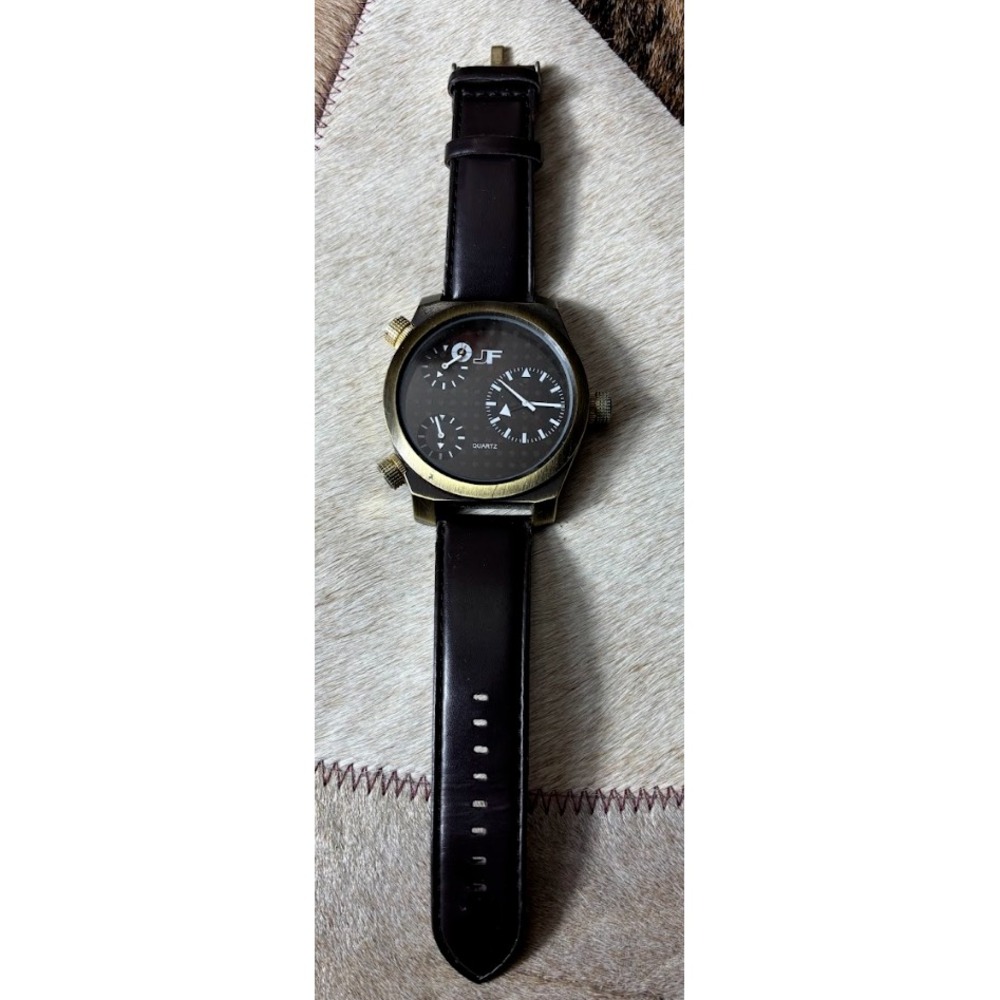 JF J Ferrar Quartz Watch Brown Leather Band Black Dial Classic‎ Dress